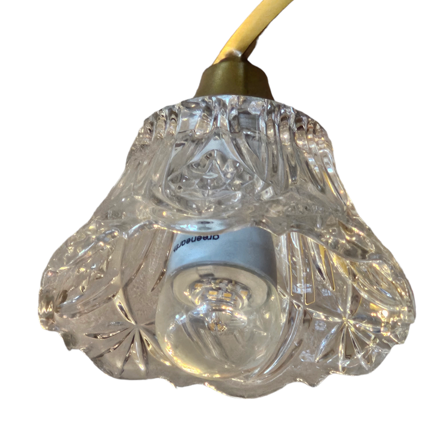 CIP2225/04/11 Close to Ceiling Light Fixture in Satin Gold Ornate Metal Frame with 4 x Murano Clear Flower Shaped Glasses. Made In Italy.