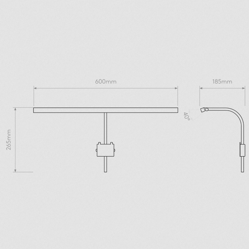Mondrian 600 Frame Mounted LED Picture Light, Dimensions